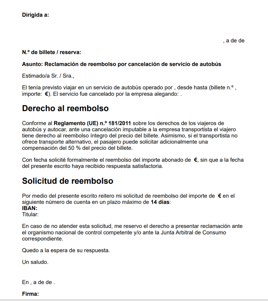 Cancelación de autobús