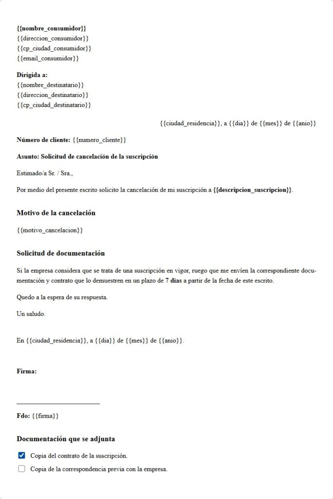 Cancelación de suscripción