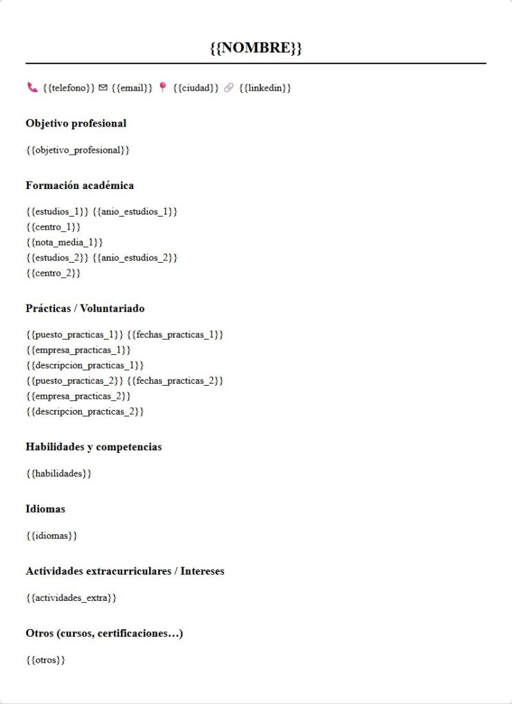 Currículum sin experiencia