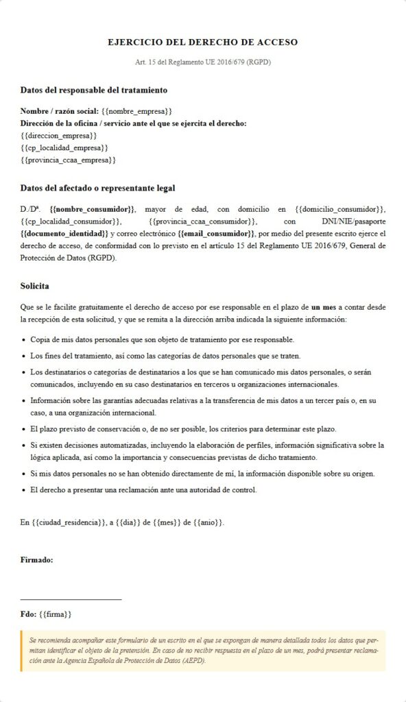 Ejercicio derecho de acceso