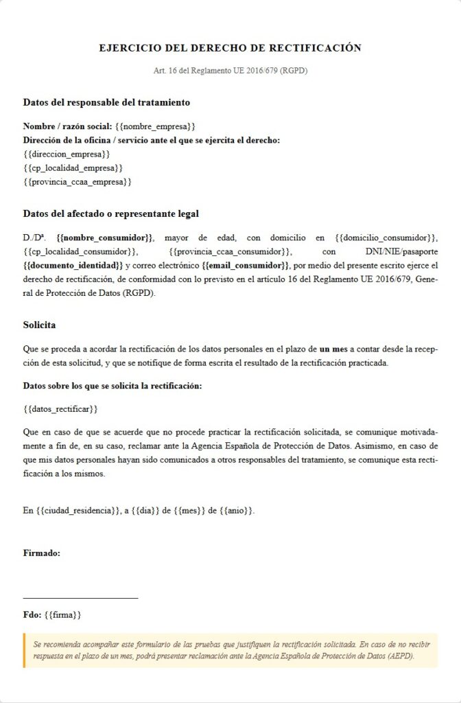 Ejercicio derecho de rectificación