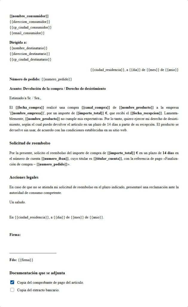 Devolución / Desistimiento