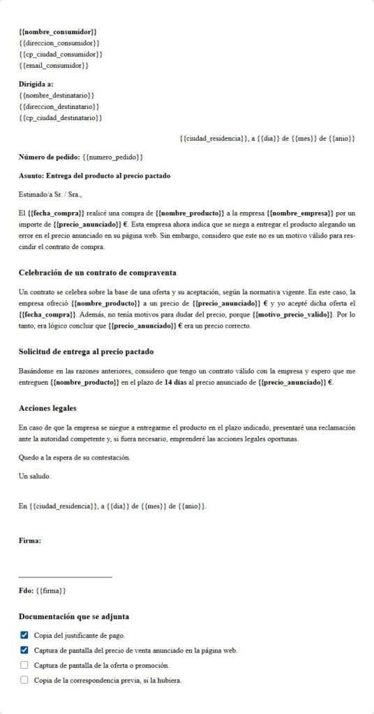 Entrega al precio pactado