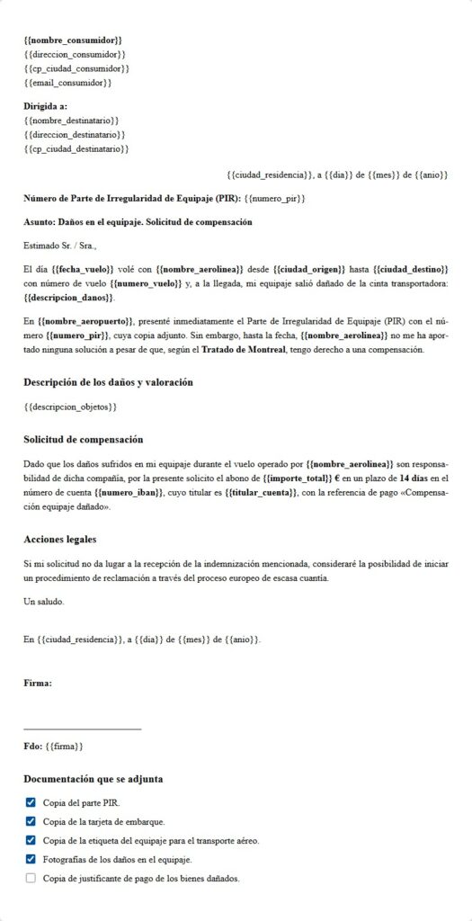 Equipaje dañado