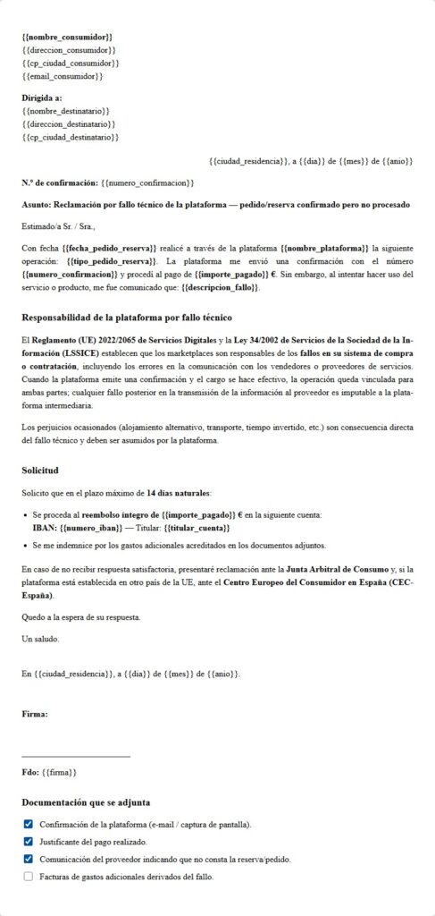 Fallo del sistema / error de plataforma