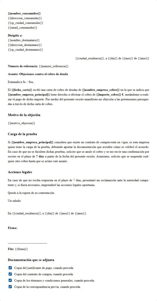Objeción al cobro de deuda