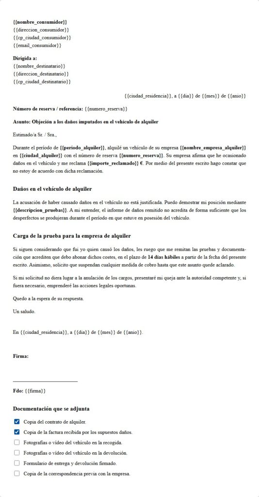 Objeción a daños de alquiler