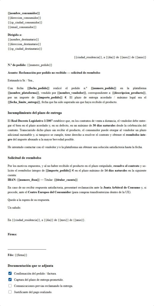 Pedido no recibido