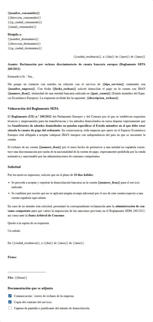 Rechazo SEPA / IBAN