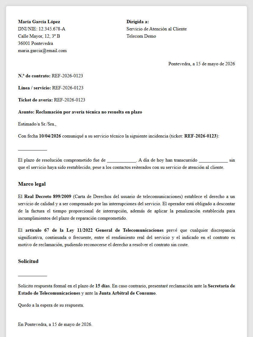 Avería no resuelta