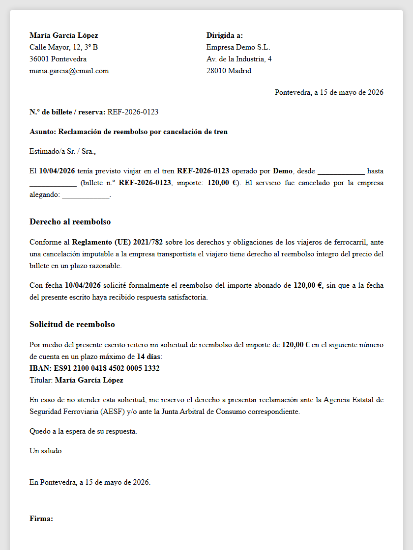 Cancelación de tren