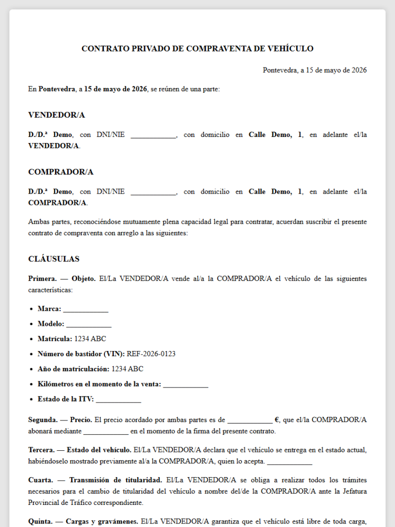 Contrato compraventa vehículo