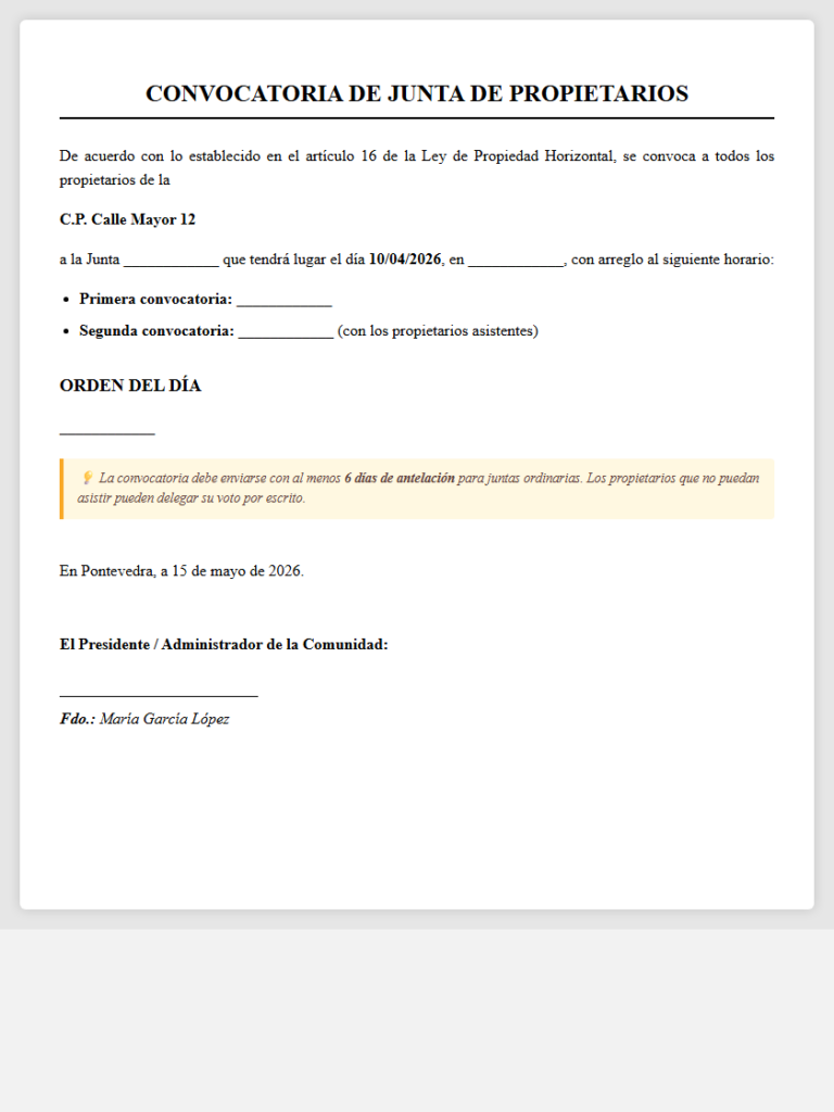 Convocatoria de junta