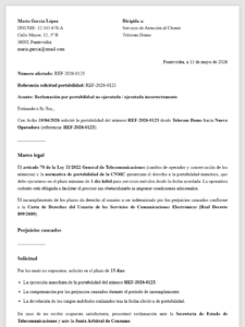 Portabilidad no ejecutada