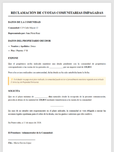 Reclamación de cuotas impagadas