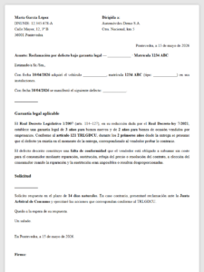 Reclamación garantía vehículo